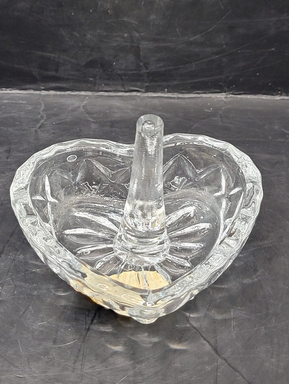 Vintage Glass Heart Ring Holder Trinket Dish Jewelry Organizer